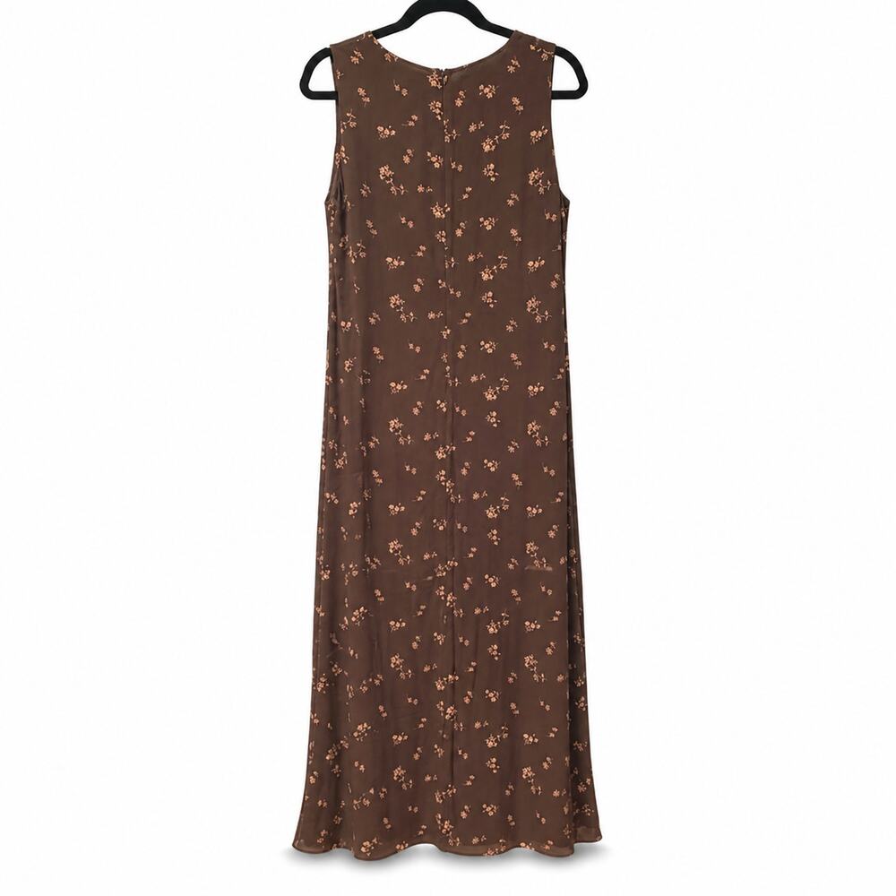 Lauren Ralph Lauren Vintage 100% Silk Floral Maxi Dress Size 16 Brown